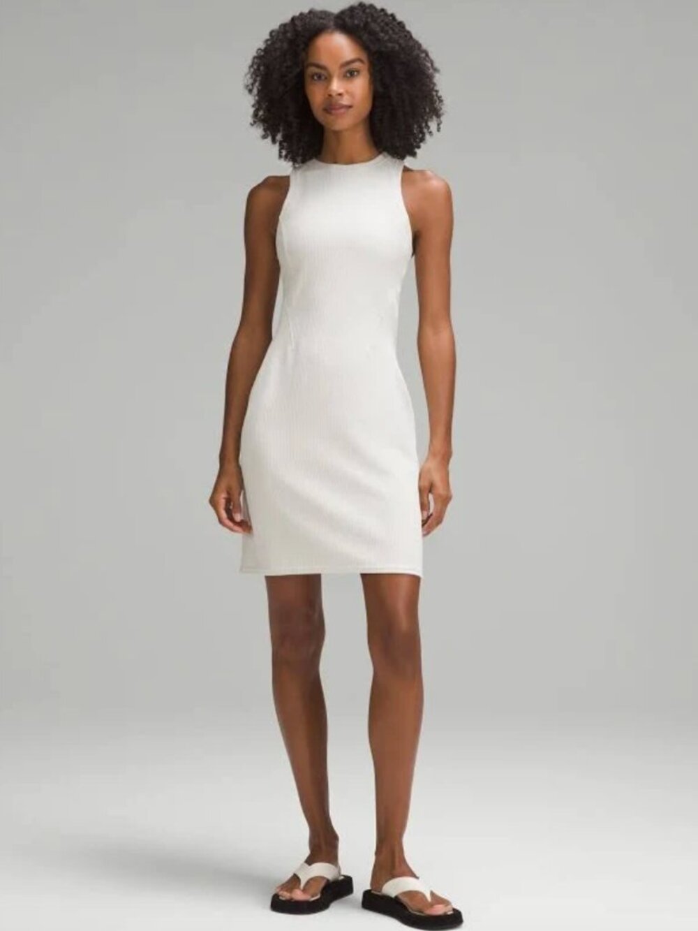 Lululemon Ribbed Softstreme Slim-Fit Tank Dress in Bone